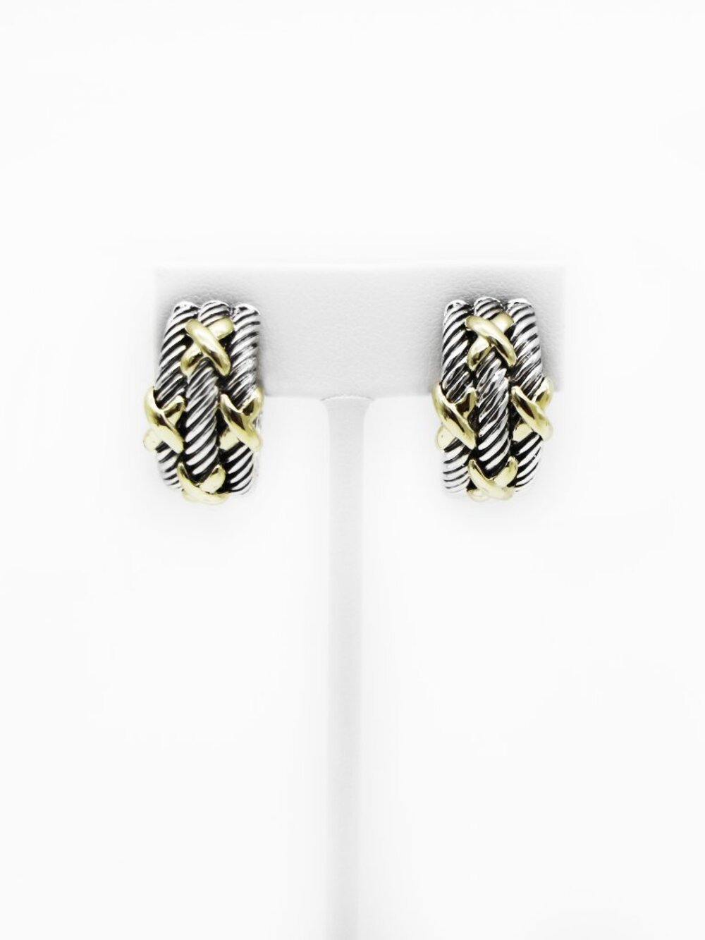 David Yurman 925 Silver 14K Gold X Cable Earrings